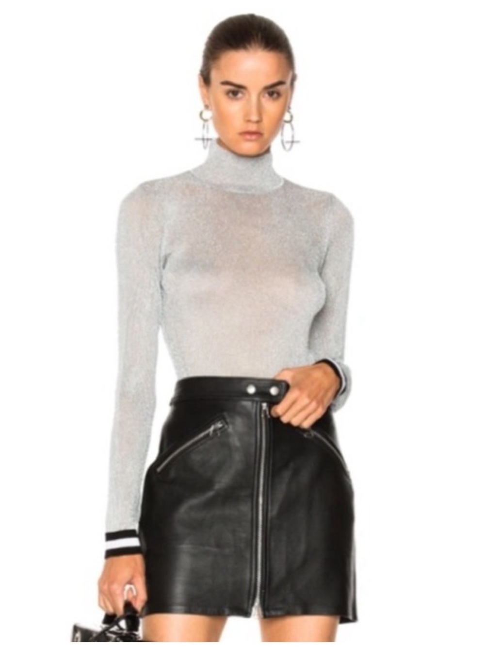rag & bone Priya Metallic Silver Turtleneck Top Long Sleeve Womens Size M